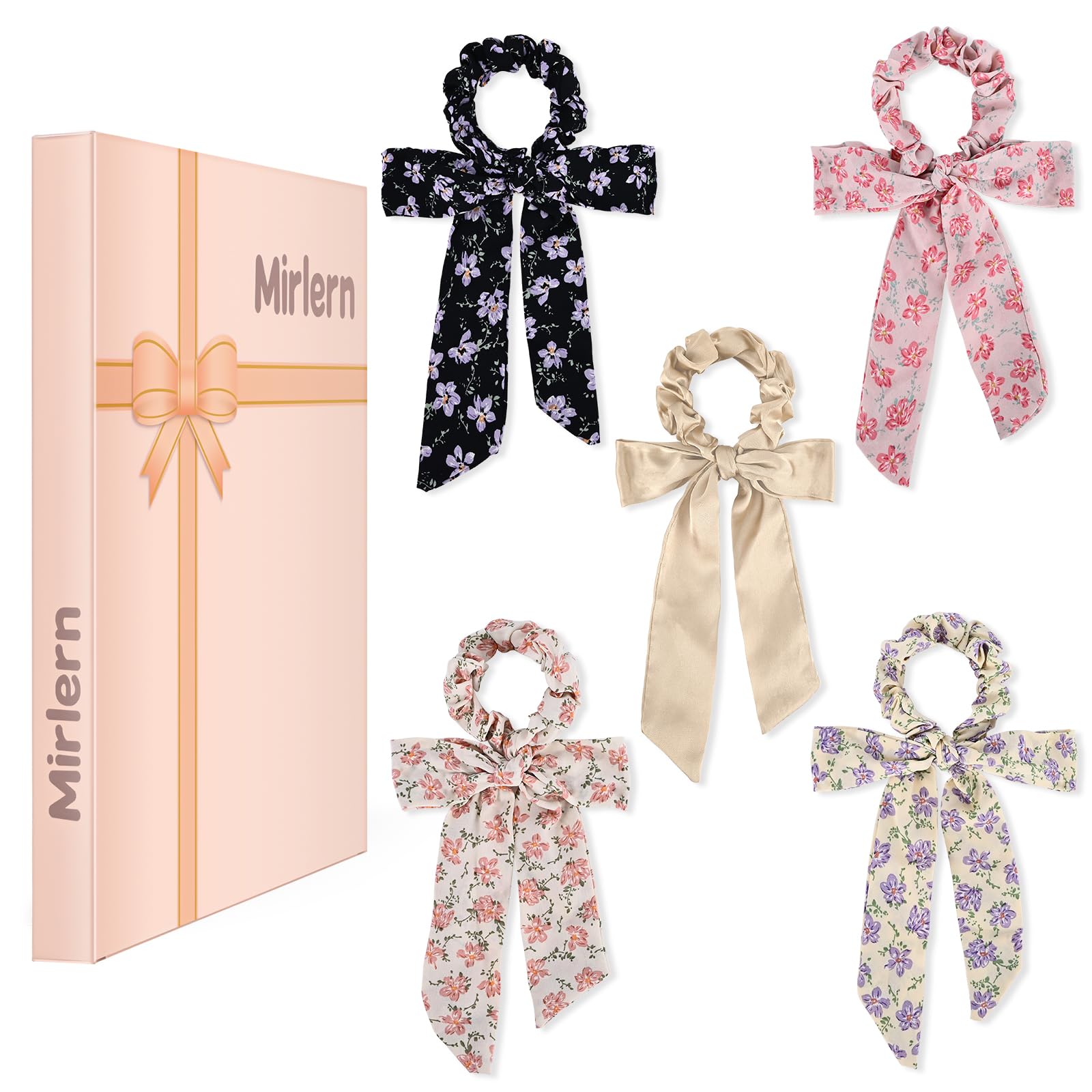 Mirlern 5 Pcs Knotted Bow Hair Scrunchies, Hair Bows Scarf Scrunchies for Women Girls, Elastic Hair Ties with Bows for thick hair, Ponytail Holder