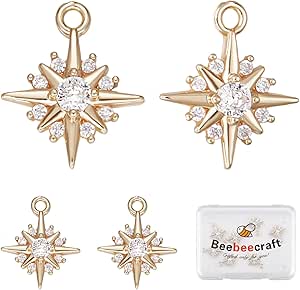 14pcs Blue Cubic Zirconia Hamsa Hand Charms - 18K Gold Plated Brass For Jewelry Making