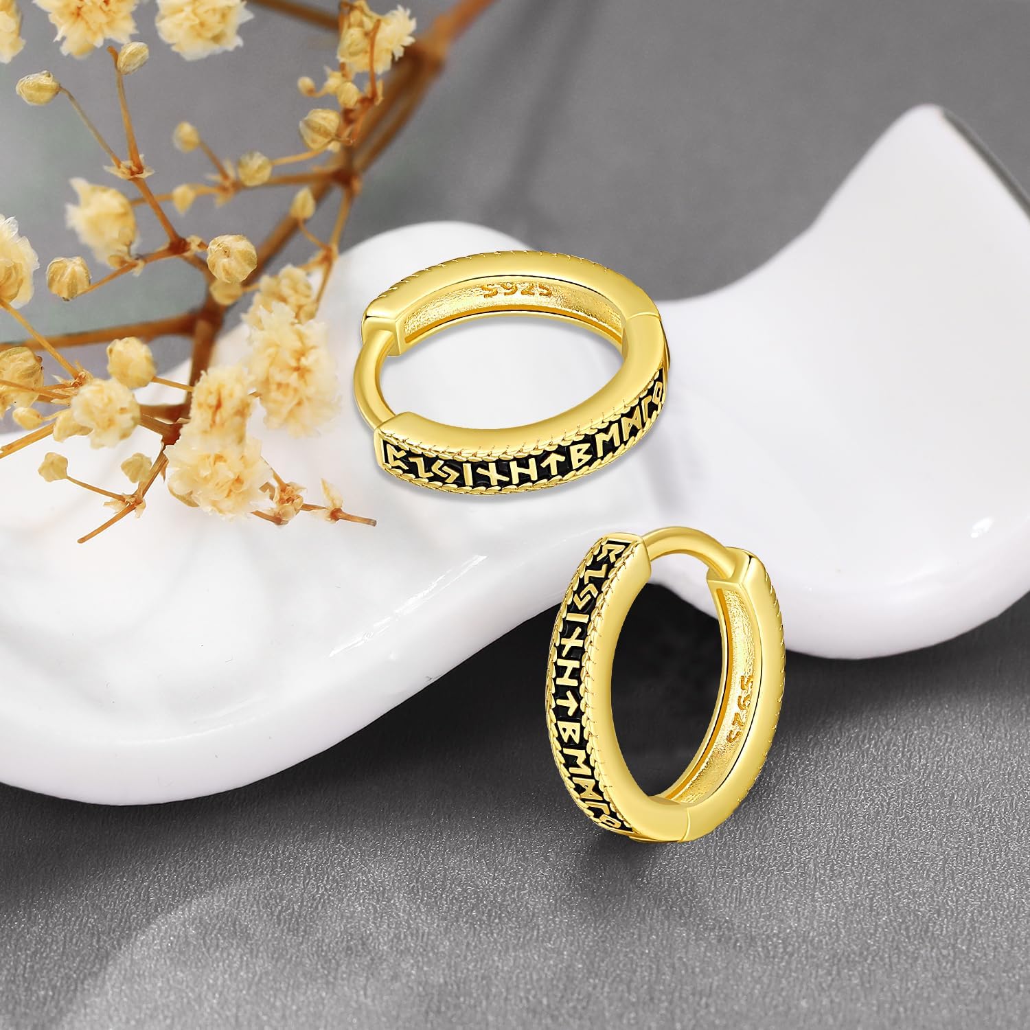 Odinstone 925 Sterling Silver Norse Viking Runes Hoop Earring Celtic Knot Earrings for Men Women Hypoallergenic Huggie Hoops Jewelry Gift - Image 6