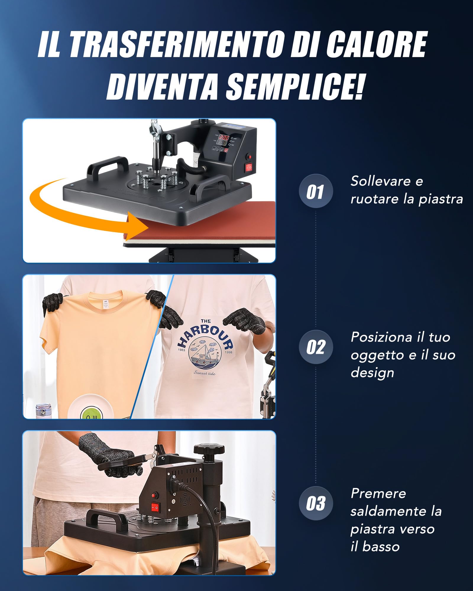 CREWORKS 8 in 1 Pressa a Caldo 30 x 38 cm Pressa Caldo per Magliette Termopressa Macchina per Sublimazione Trasferimento Stampante Pressa di Calore per T-Shirt Cappelli e Tazze