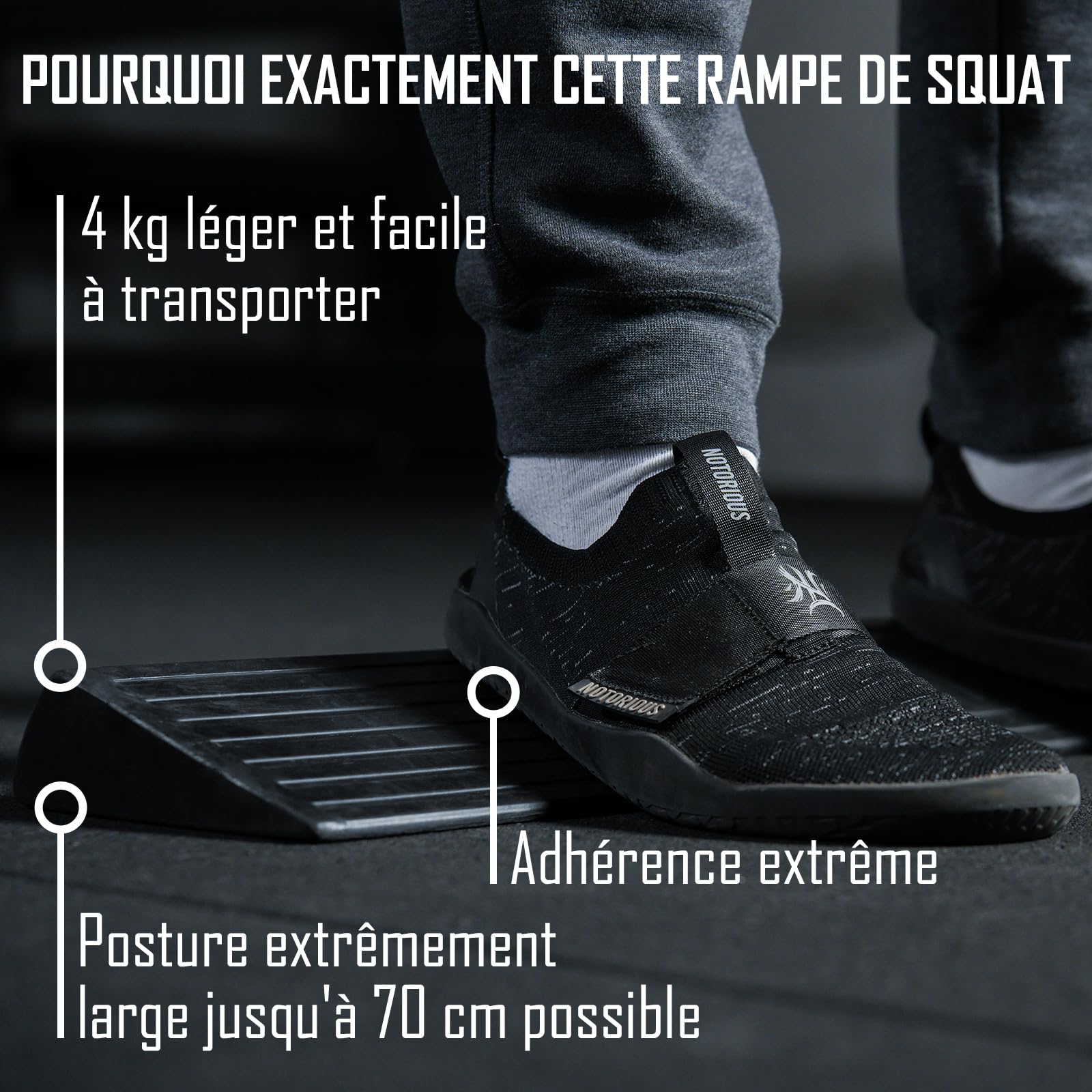 Strength Shop Squat Ramp avec repères de positionnement des Pieds, en Caoutchouc Solide (4 kg), résistante et antidérapante, Augmente mobilité et flexibilité, cale idéale