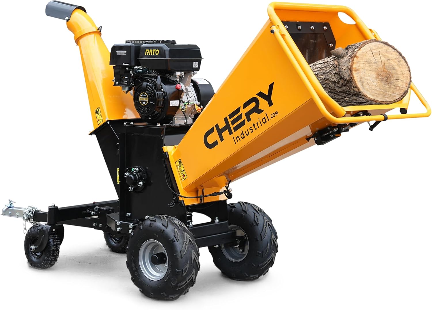 6 Inch 420cc 15hp Wood Chipper Shredder Mulcher, Gas Powered Pull Start 4-Wheel Garden Tools with Towbar/Stop Bar