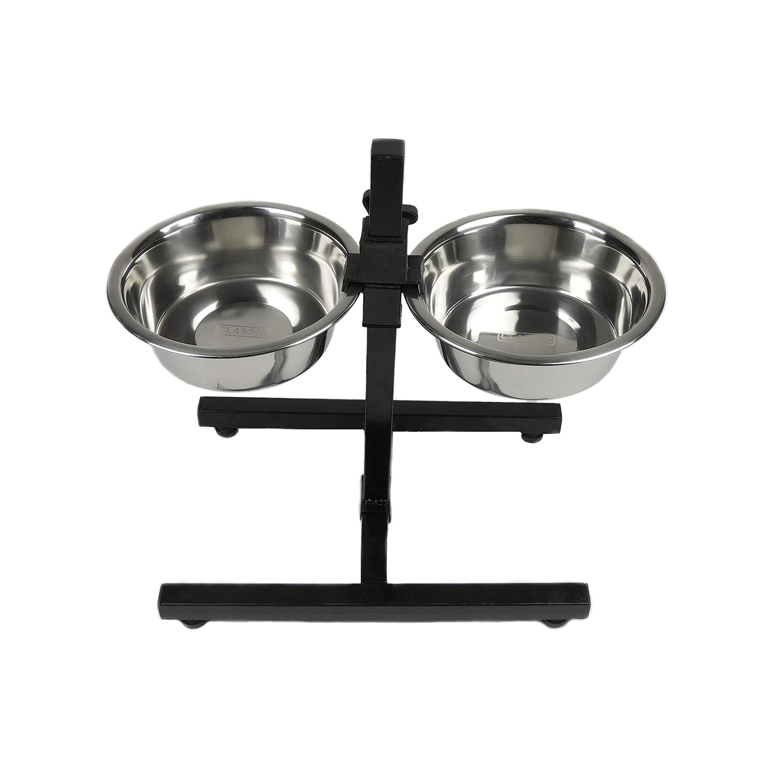 Classic Pet Products - Comedero Doble con Soporte Alto, 2 Platos de Acero Inoxidable de 900 ml