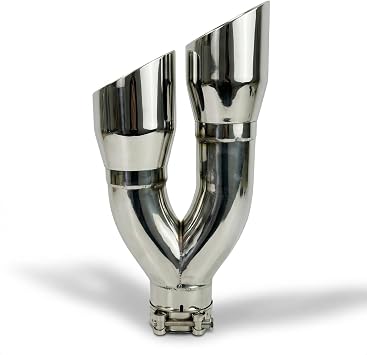 Stainless Steel Slanted Dual Exhaust Tips, 3 Inlet/4 Outer Diameter, Includes Clamp for Easy Installation, 230mm Width, 16 long