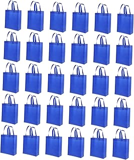 30 Piezas Bolsa de Compras Reutilizable de No Tejida Azul con Asas Resistentes de Plegables para Supermercado Regalos y Fiestas Práctico Diseño Duradero y Fácil Transporte