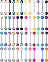 48 peças 14G anéis de língua de bola coloridos para mulheres e homens anéis de mamilo de aço inoxidável cirúrgico acrílico plástico língua halteres piercing joia barra comprimento 16 mm