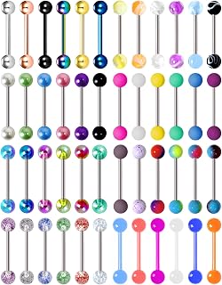 48Pcs 14G Colorful Ball Tongue Rings for Women Men Surgical Stainless Steel Nipple Rings Acrylic Plastic Tongue Barbells Piercing Jewelry Bar Length 16mm