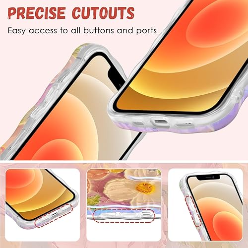Miniatura 6 de QLTYPRI Funda para iPhone 11, Colorido Láser Retro Pintura Al óleo Patrón De Flores Lindo Marco De Onda Rizada Exquisita Caja Del Teléfono Para