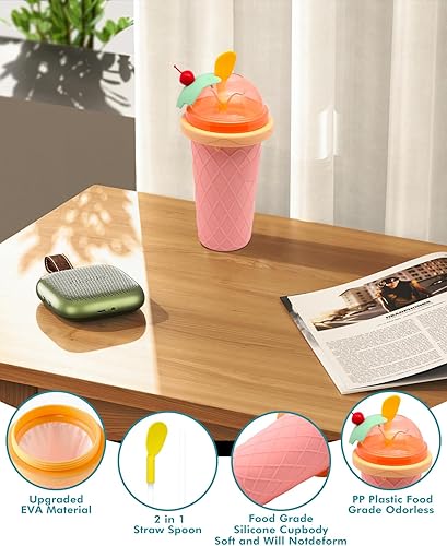 Miniatura 5 de Vaso para batido con tapas y pajitas, vaso para jugos, leche y helado, portátil congelado para niños, amigos y familiares (rosa)