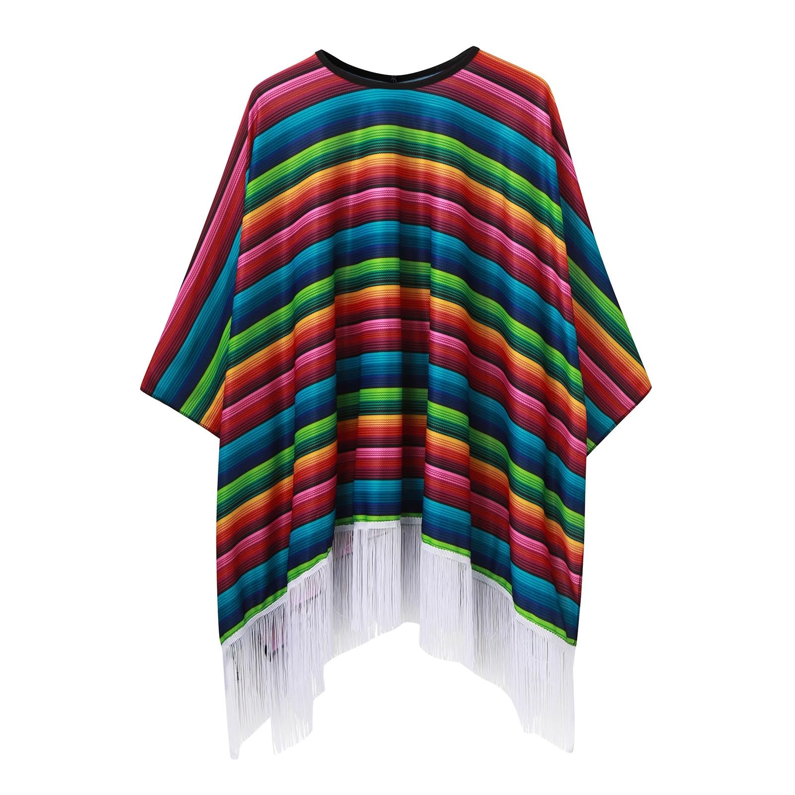 Disfraz mexicano Poncho Alechandro Poncho Colorido Fiesta México Carnaval con flecos Disfraz Capa para Mujer y Hombre Carnaval Fiesta Carnaval Mexicano Disfraz Cinco de Mayo