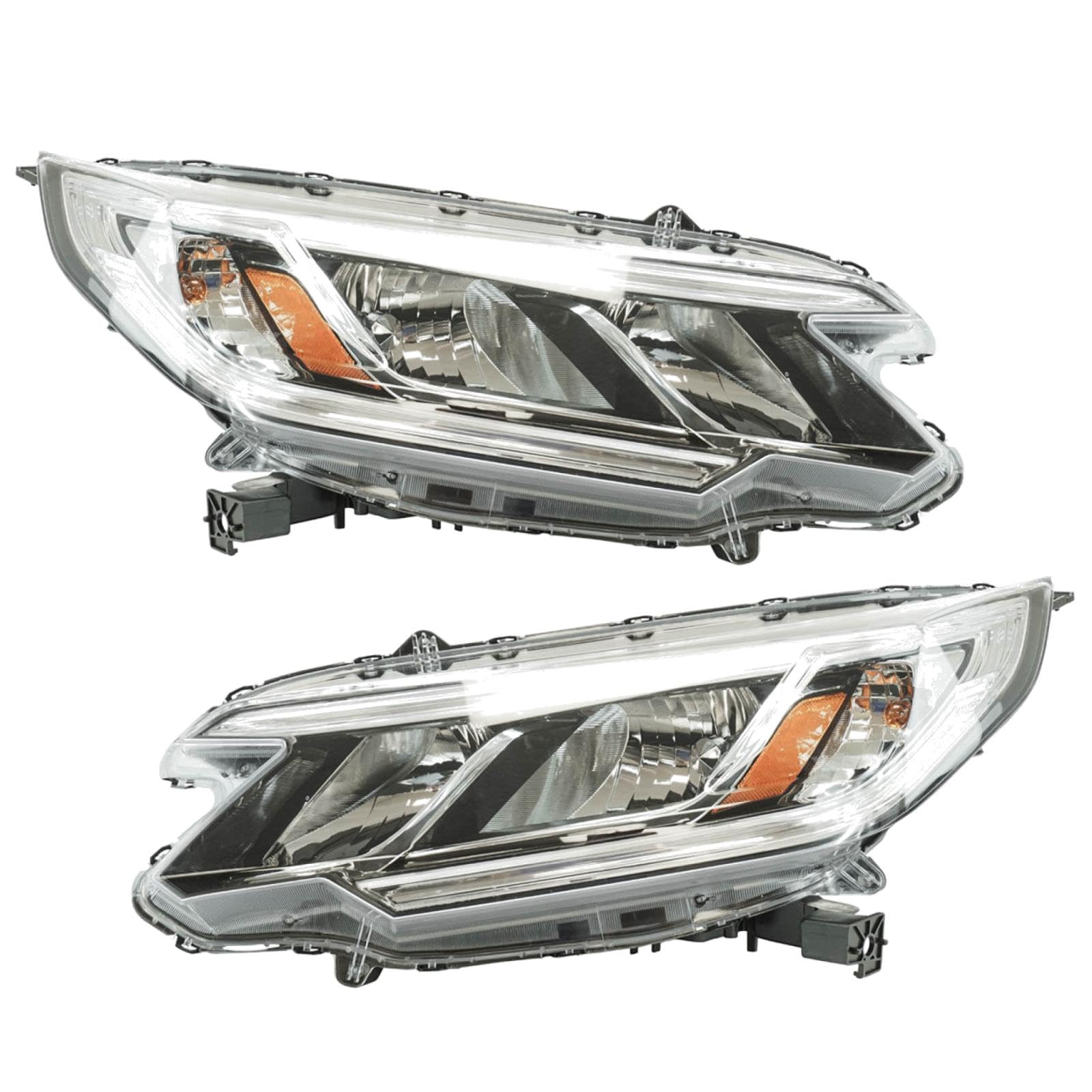 TRQ Driver and Passenger Side Headlight Assembly Set Compatible with 15-16 Honda CR-V LX without LED Daytime Running