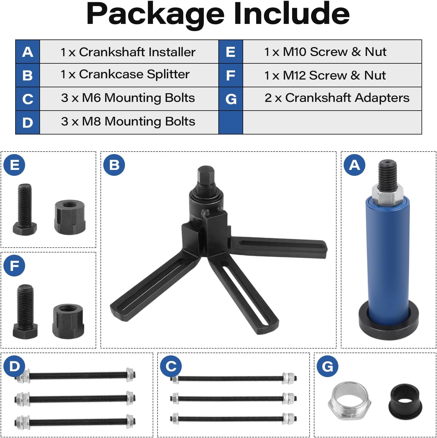 Crankcase Splitter Separator & Crank Puller Installation Tool Compatible with Motorcycle Dirt Bike for Disassembling Vertically Split 2 or 4-stroke Crankcase (Blue)