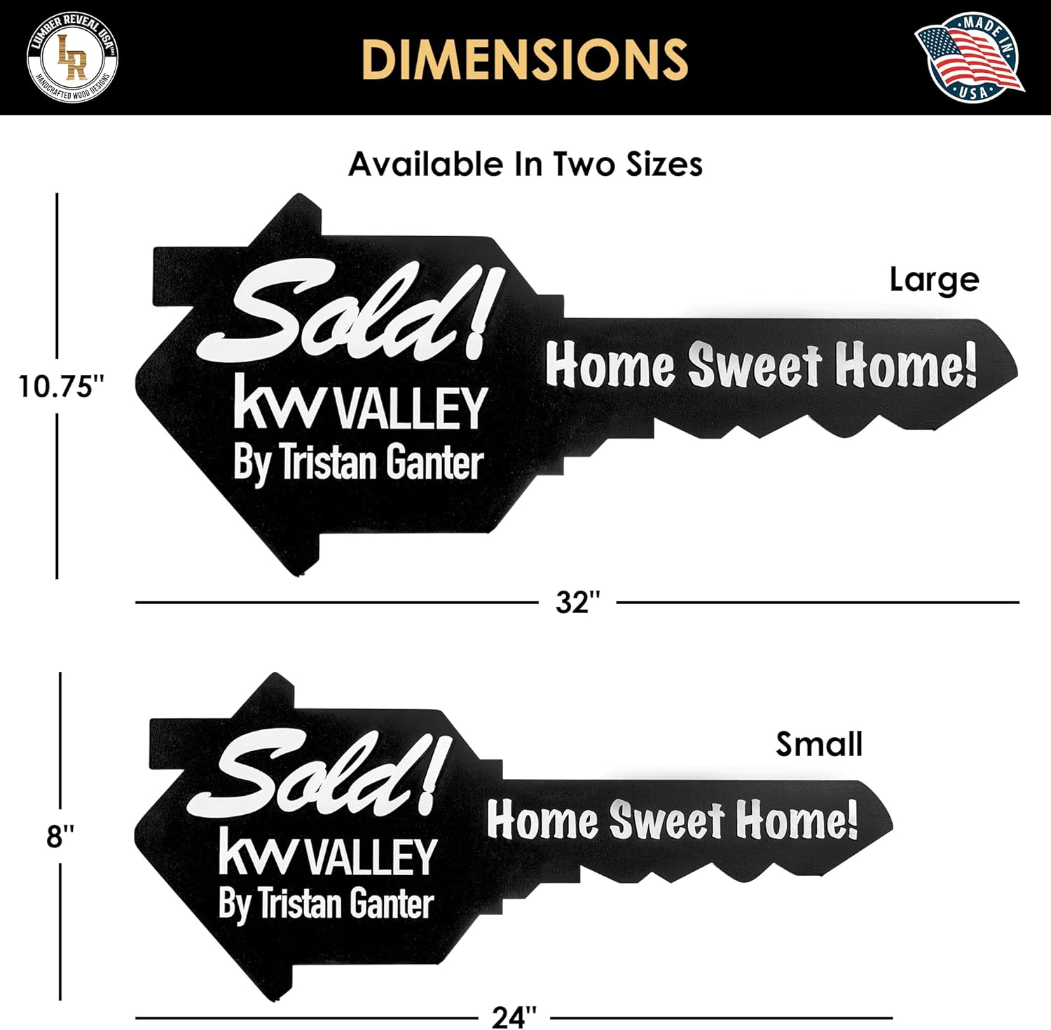 Lumber Reveal USA Personalized Housewarming and Just Sold Sign for Realtors & Homeowners | Wood House and Big Key | Real Estate Agent and Realtor Supplies, Closing Gift, or First Time Home Buyer Gift