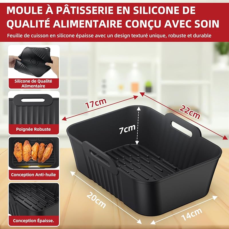 Formă din silicon pentru friteuză cu aer cald PETHREE, compatibilă cu Ninja Foodi AF400EU AF300EU și Ninja Grill, set de accesorii 9 piese, pentru 7,6L - 9,5L, fără BPA
