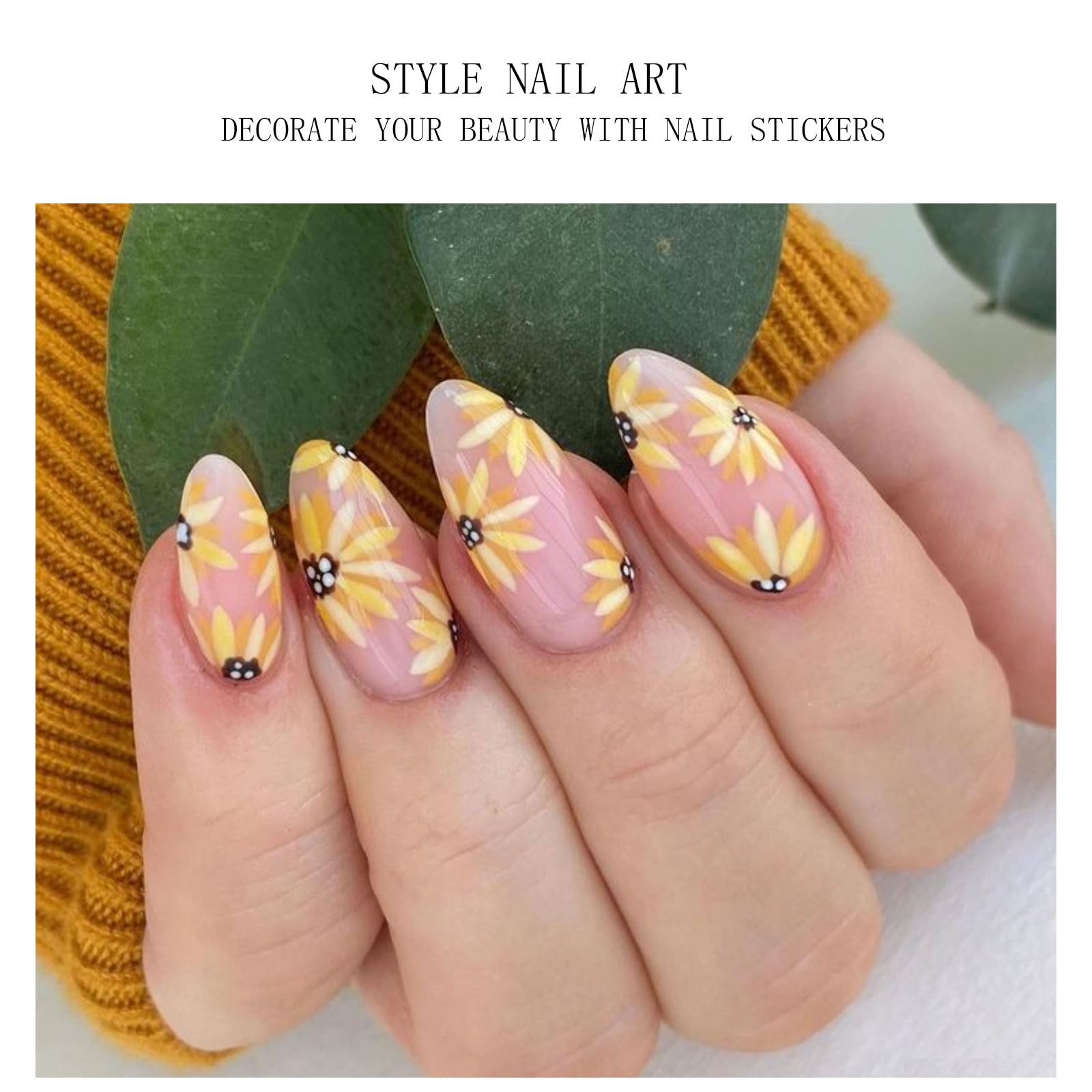 JMEOWIO Gel Nail Stickers Sunflower Daisy Flower Semi Cured Gel Nail Strips Wraps UV/LED Nails Art Design Decoration Accessories - Image 3