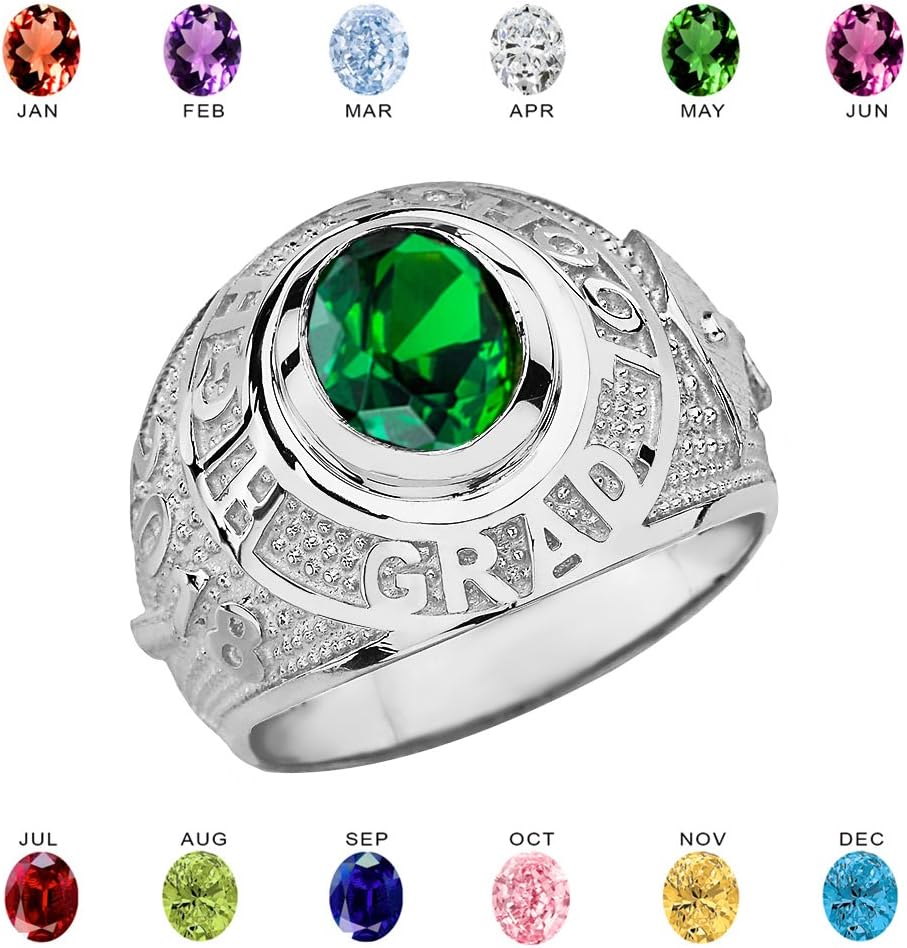 Sterling Silver Personalized CZ Birthstone High School Class of 2018 Graduation Ring