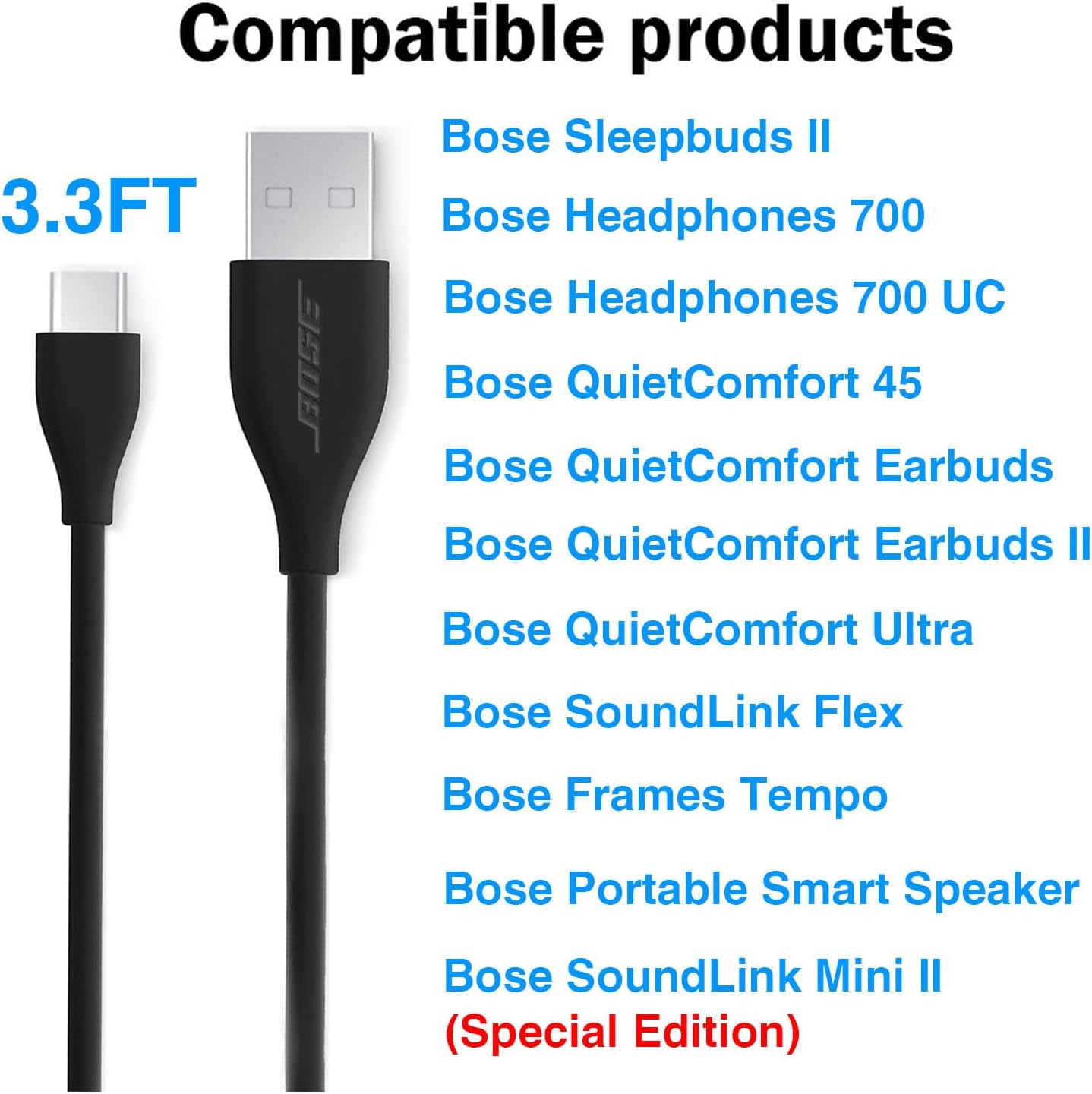 USB C Wall Charger for Bose Noise Headphones 700, Bose QuietComfort 45, QuietComfort Earbuds II, Ultra, SoundLink Flex, Sleepbuds 2, Portable Smart Speaker, Sport Earbuds Adapter Charging Cable Cord - Image 2