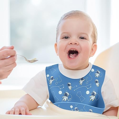 Miniatura 2 de Babero de silicona impermeable para bebé, fácil de limpiar, secado rápido, suave y cómodo, babero de alimentación, mantiene las manchas fuera