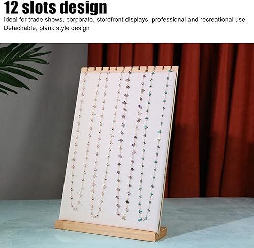 Vista 4 de Cyrank Soporte de exhibición de madera para collares, 12 ranuras, organizador de collares, soporte de mesa, soporte de exhibición de collares
