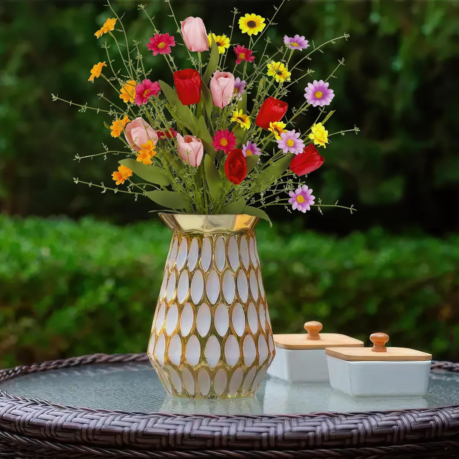 CISDUEO 6 Pcs Wildflowers Artificial Flowers Tulips and Fake Daisies Faux Wildflowers Spring Flowers Silk Floral Arrangement for Wedding Party Valentine Easter Home Decor Table Centerpieces Summer - Image 7