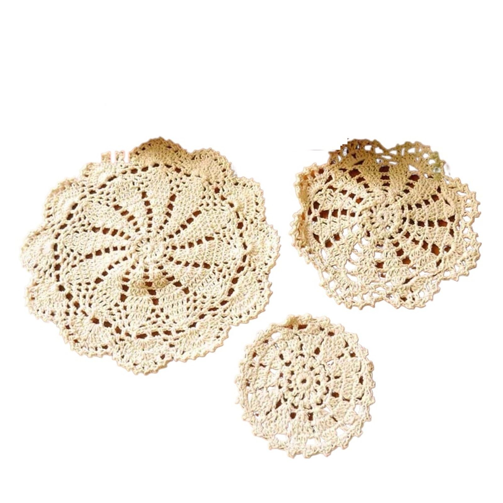 Napperon dentelle coton beige dessous de verre rond crochet 15cm