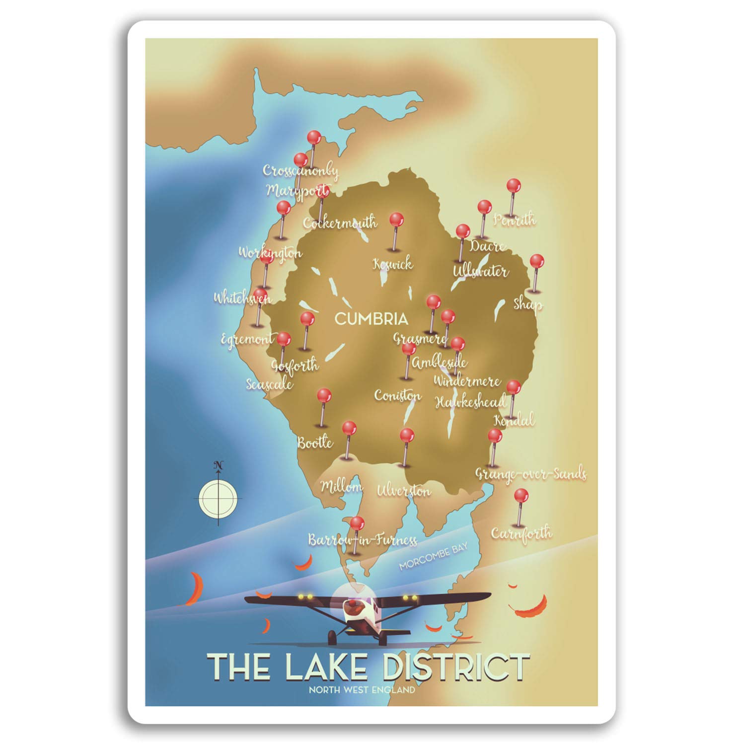 Destination Vinyl Ltd Multicolor 2 X 10Cm Lake District Map Vinyl Stickers - England Uk Fun Sticker Laptop #17589 (10Cm Tall)