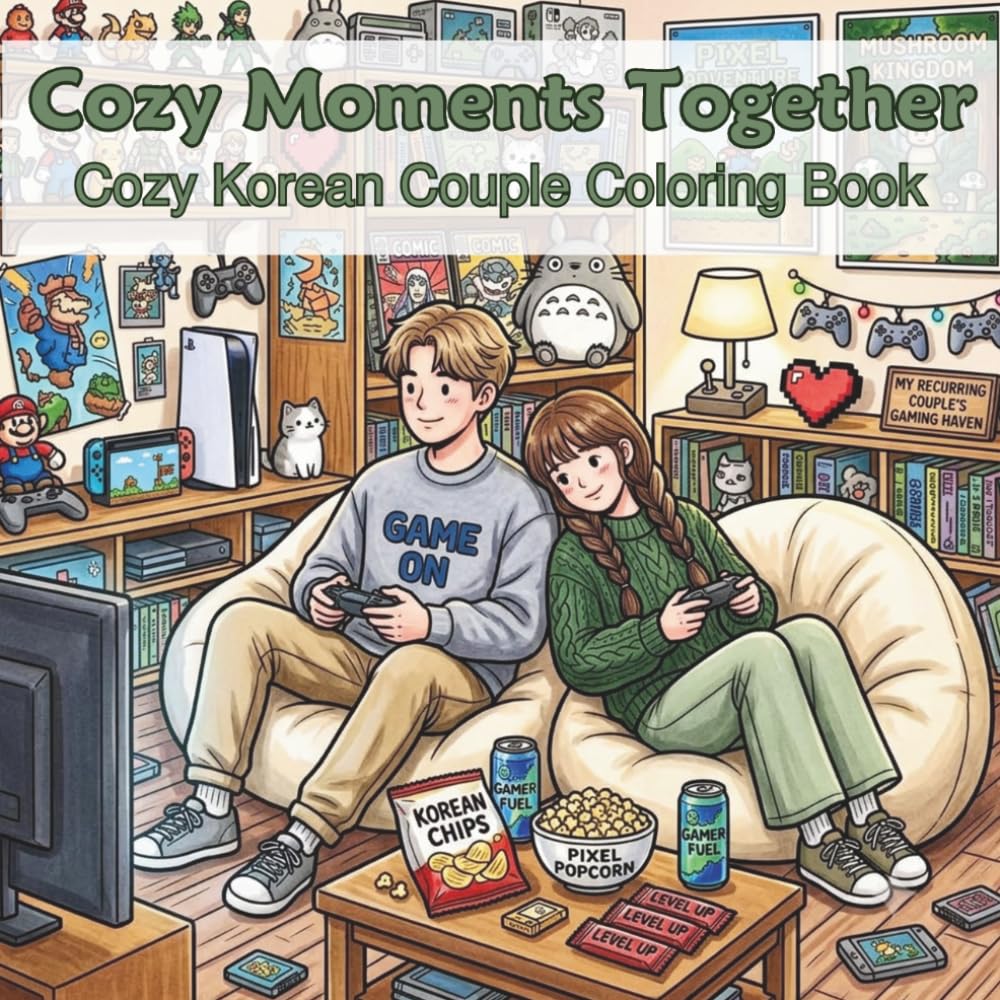 Cozy Moments Together: Cozy Korean Couple Coloring Book
