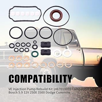 VE Injection Pump Rebuild Kit 1467010059 Fuel Injection Pump Repair Kit Compatible with Bosch 5.9 12V 2500 3500 Dodge Cummins 14670-10059 1-467-010-059