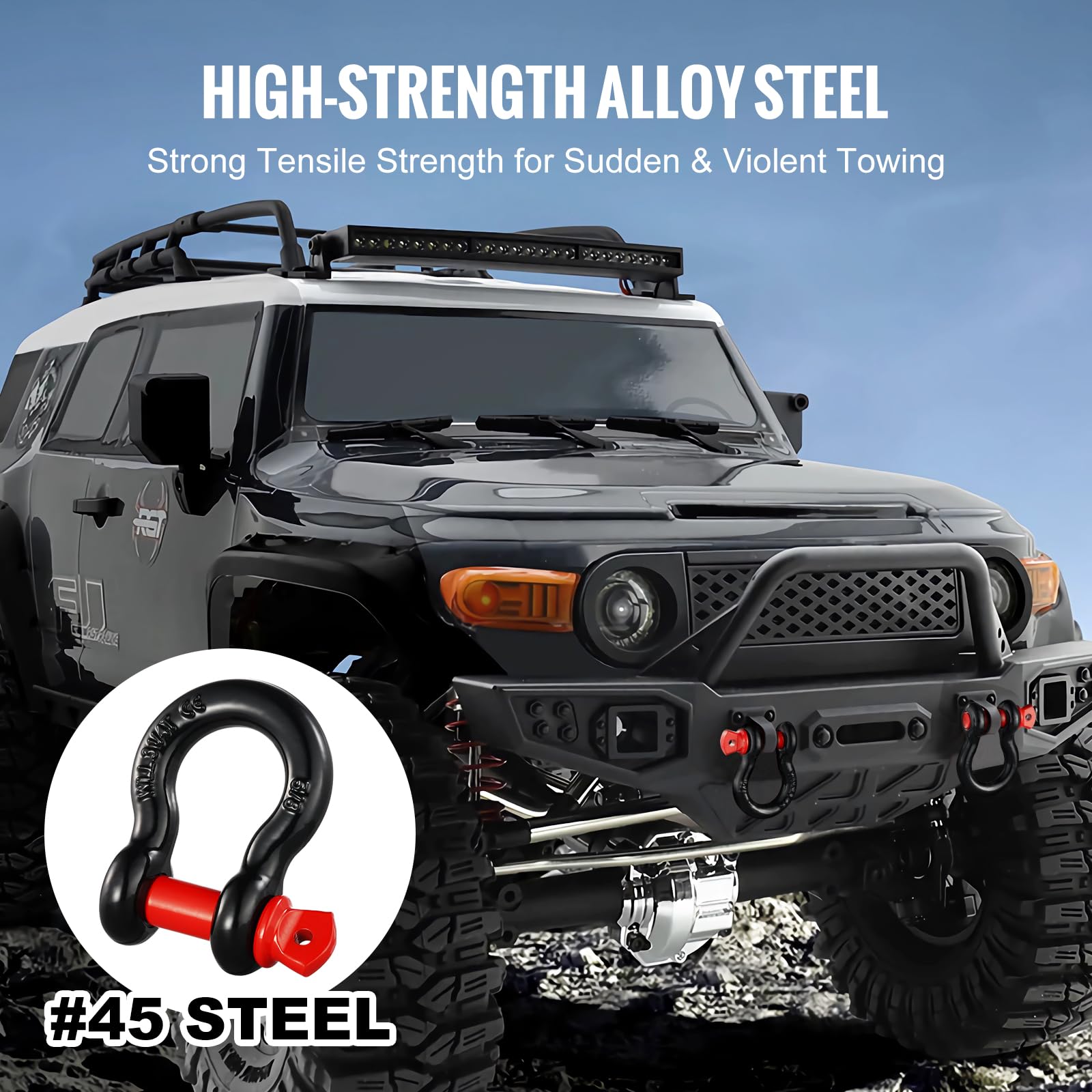 VEVOR Manille à anneau D 16 mm, lot de 4 manilles de remorquage acier allié, résistance à rupture 13 t avec goupille à vis 19 mm, manilles accessoire de récupération pour VTT, camions, jeep, noir
