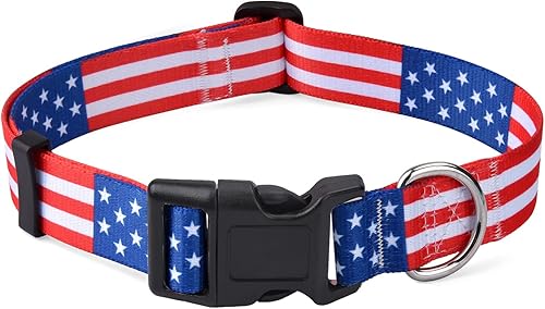 Collar de perro con bandera estadounidense, estilo patriótico, collar ajustable con patrón de estrellas y rayas del 4 de julio, para perros