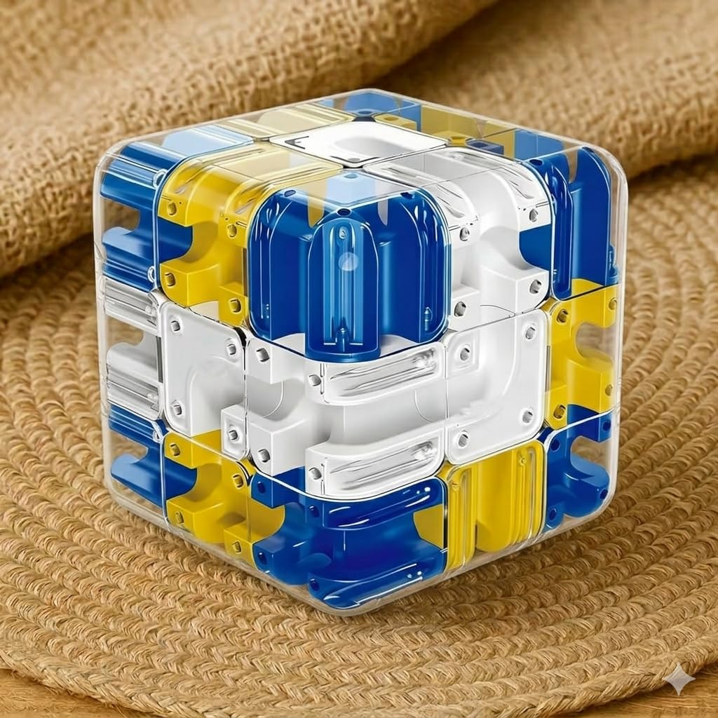 3D Maze Puzzle Cube with Metal Ball Brain Teaser Game for Kids & Adults Handheld Marble Run Puzzle Toy Mind Challenge Educational Game Stress Relief Focus Skill Development (Blue)-image-44