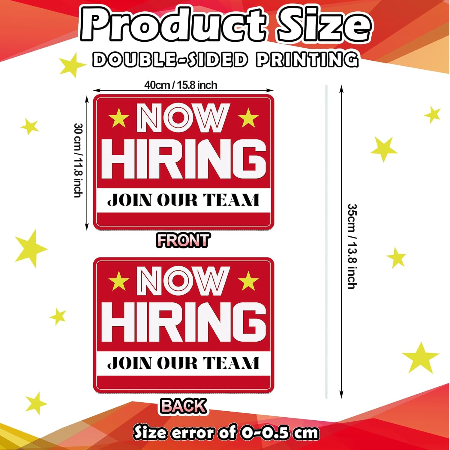 Leinuosen 3 Pcs Now Hiring Sign with Stake 12 x 16 Inches Double Sided Plastic Signs Help Wanted Sign for Business Stores Yards Outdoor Indoor Roadside