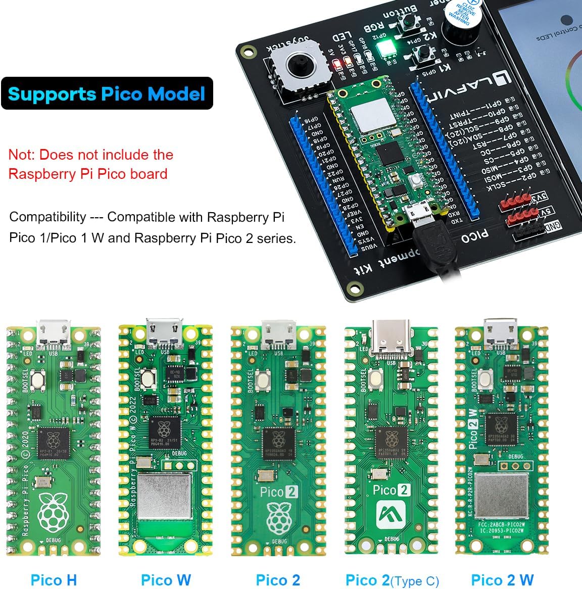 LAFVIN PICO Development Kit for Raspberry Pi Pico 2/1/1W, 3.5" 320×480 Capacitive Touch Screen, Mini PSP Joystick, Plug-and-Play No Soldering, 40PIN GPIO Expansion Board