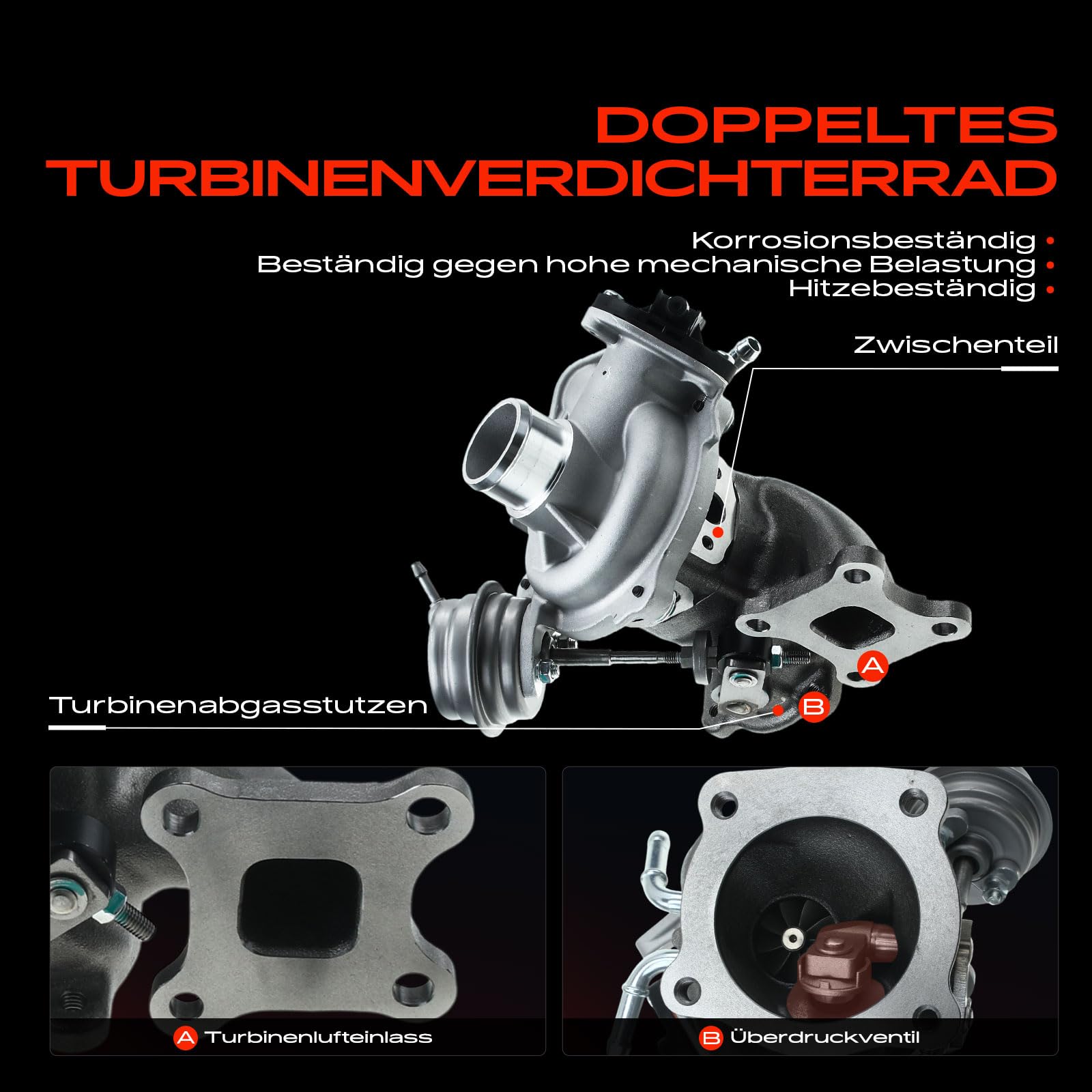Frankberg Turbolader Kompatibel mit B-Max JK C-Max II DXA/CB7 DXA/CEU Fiesta VI CB1 CCN 1.0L 2013-2017 Focus III 1.0L 2012-Heute Replace# 1761181