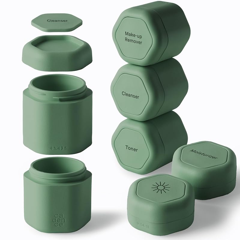 Cadence Conjunto completo de recipientes para cuidados da pele com tampas magnéticas, Eucalyptus, 6 unidades
