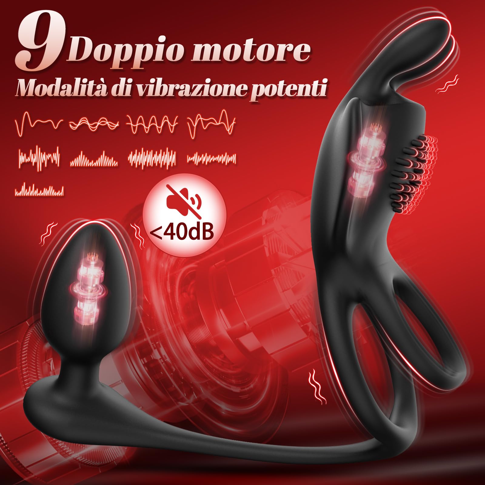 Sex Toys Maschili Anello Penieno Vibrante con Plug Anale Vibrante, Massaggiatore Prostatico con Telecomando e Masturbatore Maschile con 9 Modalità di Vibrazione Anello Vibrante e Butt Plug per Coppia
