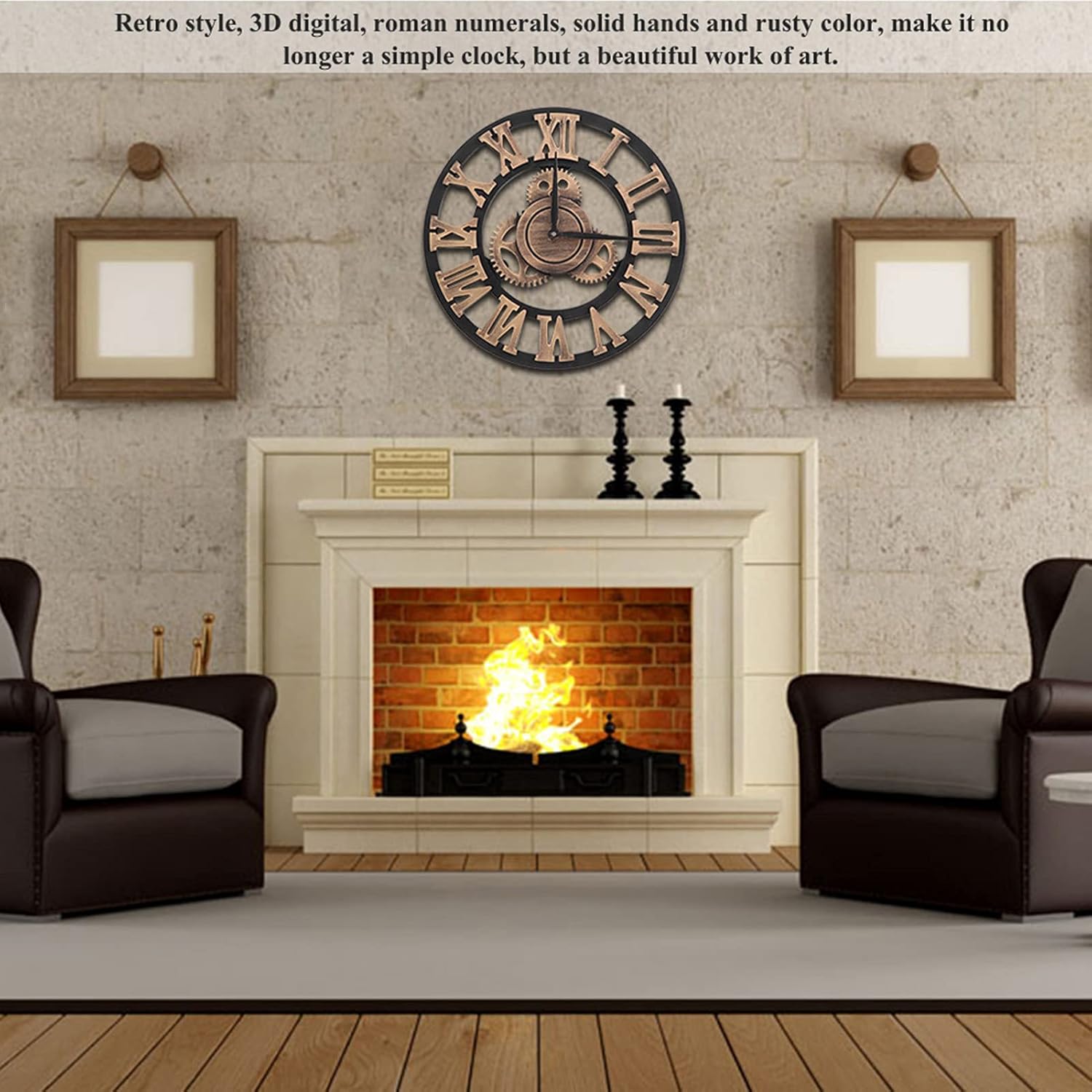 Wall Clock, 30cm 3D Rustic Wall Clock, Retro Industrial Hanging Clock Large Gear Wooden Vintage Decor for Living Room/Office/Bar(Gold 30cm)