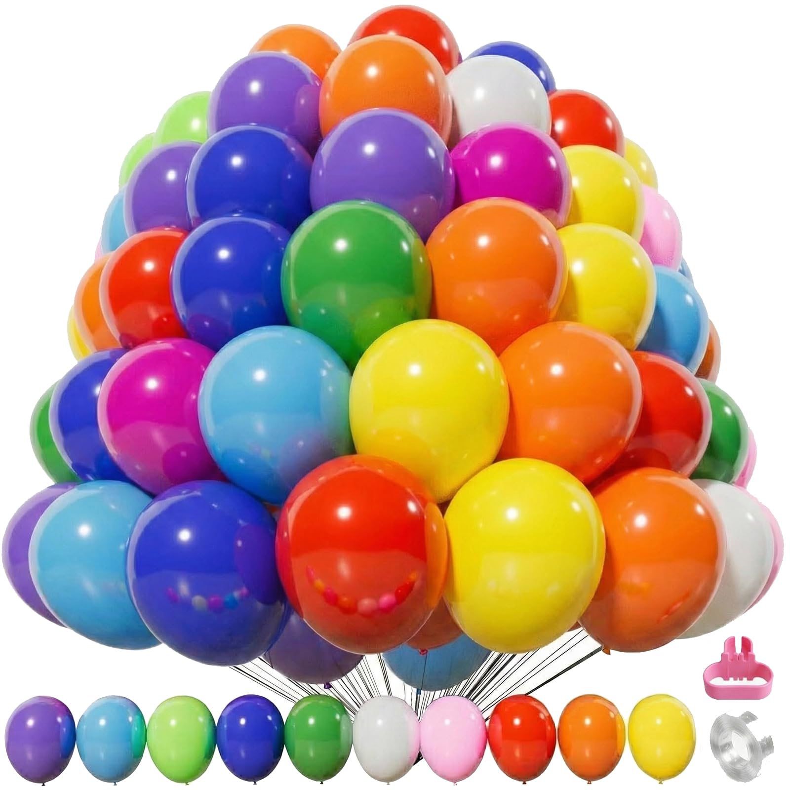 100 Colourful Latex Balloons Strong Pack – Large Natural Latex Party Balloons for Kids Birthday Decorations, Weddings, Anniversaries, Helium or Air Use, Mixed Colours (100pcs)