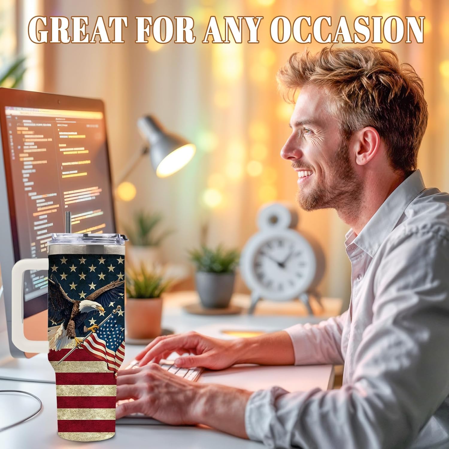 DUUV American Flag Tumbler 40 Oz, Eagle Gifts for Men on Birthday Christmas Thanksgiving Fathers Day, Patriotic Travel Mug for Men Dad Grandpa, Stainless Steel Insulated Mug, 1PCS - Image 7