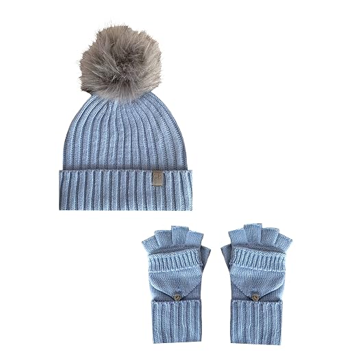 Calvin Klein Women`s Pom-Pom Logo Beanie & Flip Top Gloves 2 Piece Set