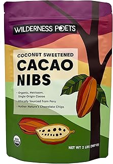 Wilderness Poets, Organic Cacao Nibs (Sweetened with Coconut Nectar) fingredien- 100% Peruvian Heirloom Cacao (Criollo Variety) - (32 Ounce - 2 Pound)