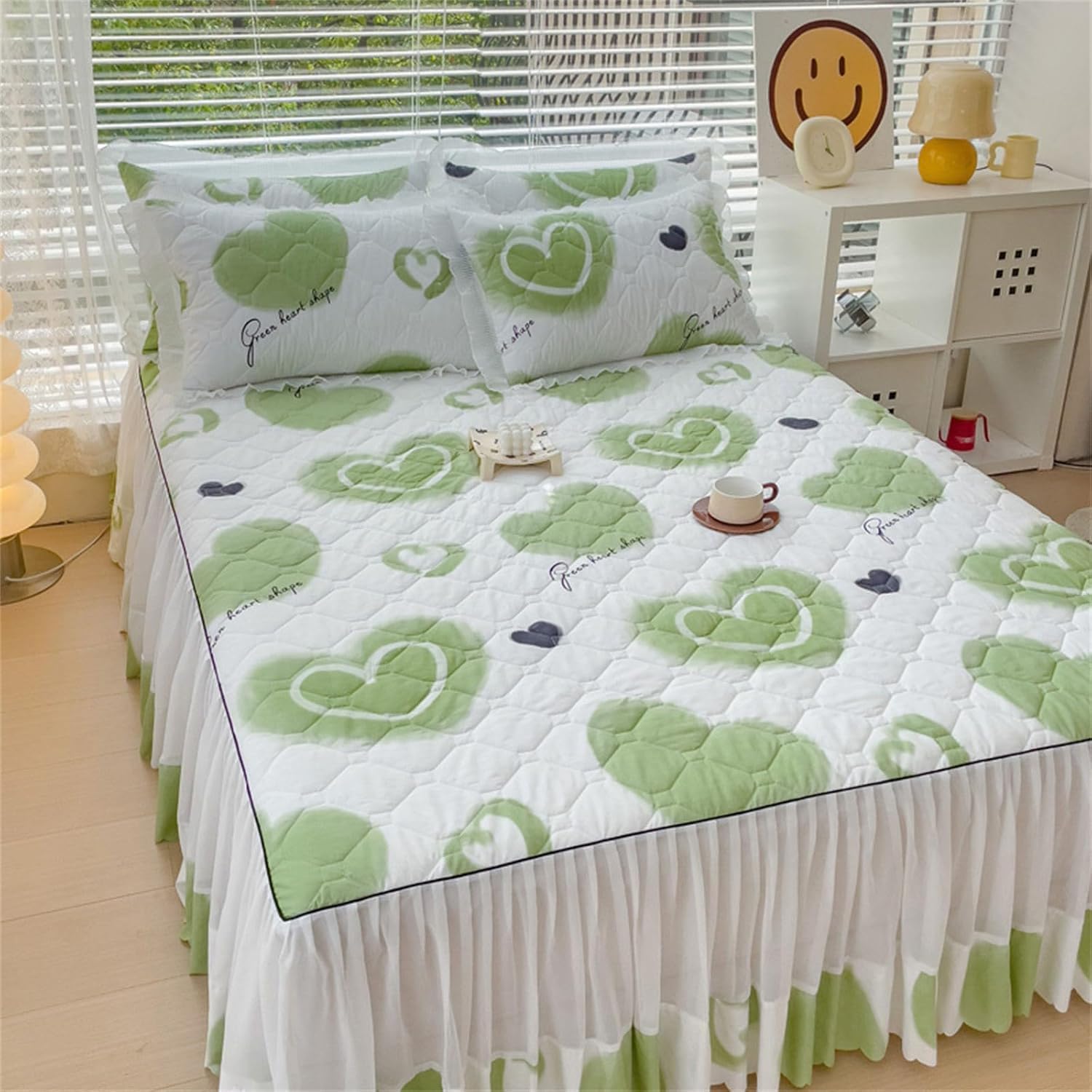 Fitted Bed Skirt Sheets Quilted Bed Skirt with Fitted Sheet Ruffled Bed Sheets Deep Hem(Floral,180x200cm)