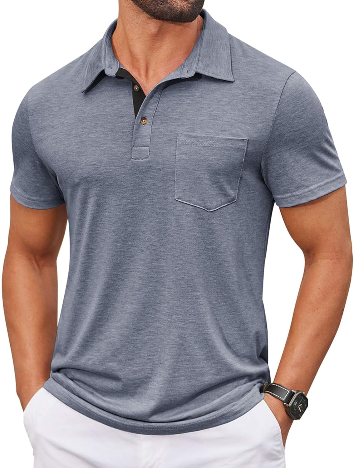 COOFANDY Men Short Sleeve Polo Shirt Casual Summer Collar Shirts Dress Button Polo T Shirt Classic Golf Shirts