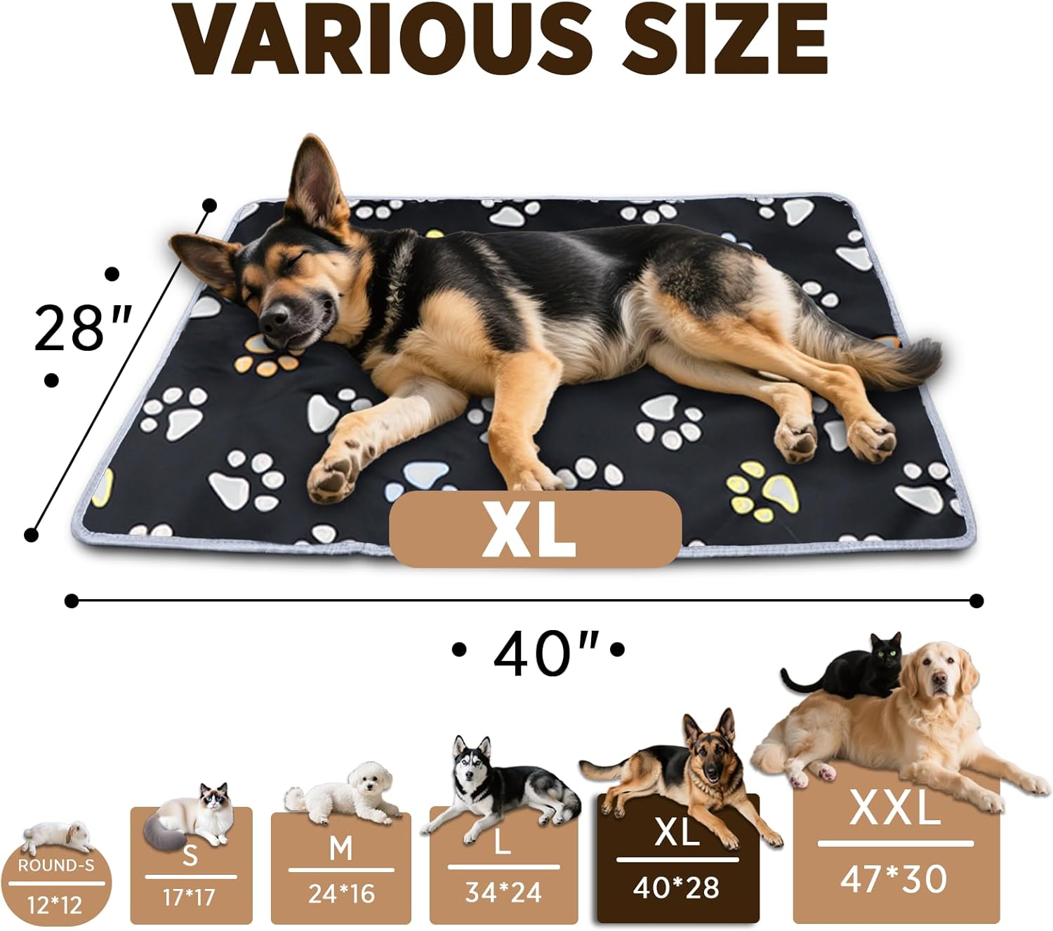 furrybaby Pet Heating Pad, Waterproof Dog Heating Pad Mat for Cat with Durable Anti-Bite Tube Indoor for Puppies Dogs Cats (1 Pack Black, 40 X 28in, Temp Adjustable)