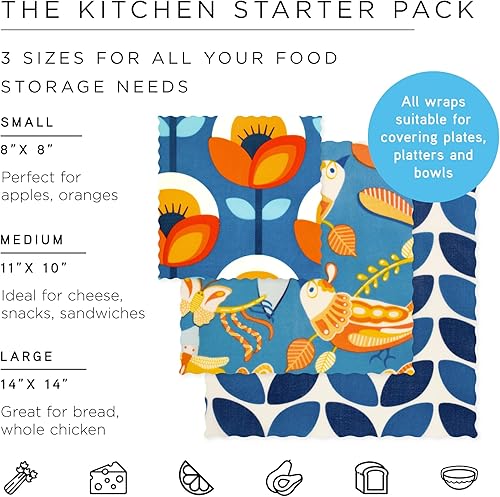 Miniatura 2 de Honeybee - Envolturas de cera de abejas  Paquete de inicio de cocina  Envoltura de cera de abeja de algodón orgánico certificado  Envoltura de