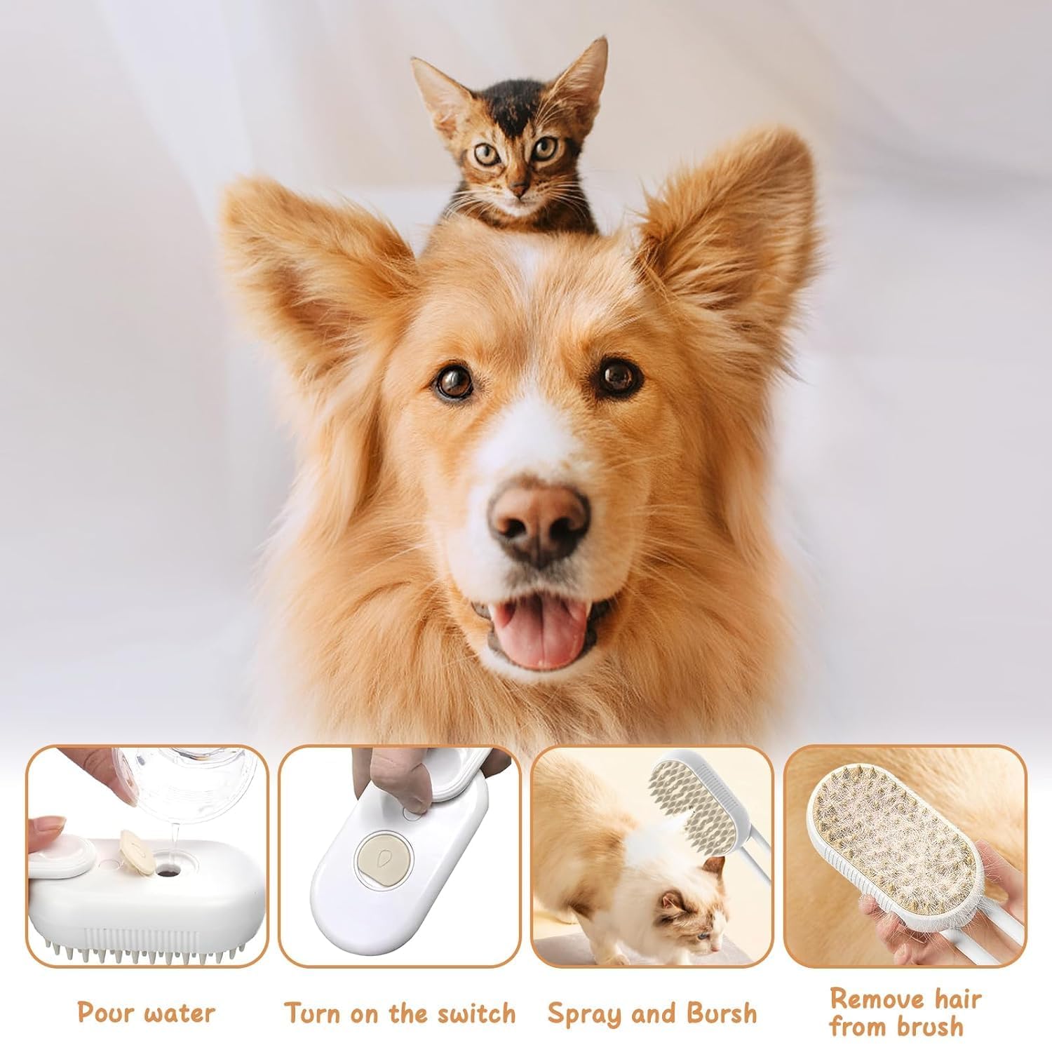 EXOFLY Steam Brush for Dog Cat Steam Brush 3 in 1 Water Brush for Dogs Silicone Massage Dog Comb Electric Multifunctional Water Brush Spa for Dogs USB Rechargeable Steamy Brush for Pet (Model 8) 4
