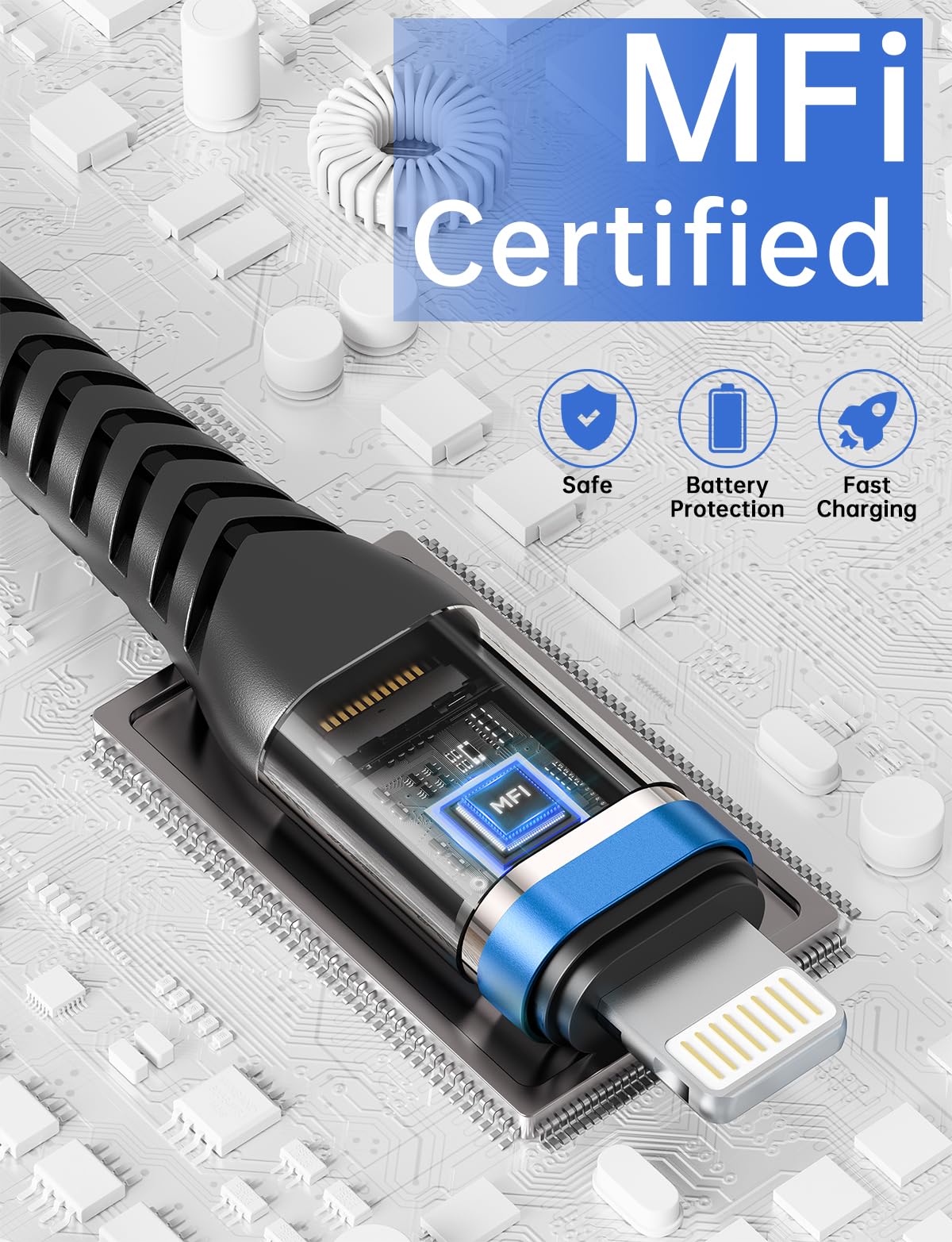 Cable Lightning de 3 pies, cable cargador para iPhone, color azul, compatible con Apple iPhone 12/11/X/XS/XR/XS Max/8/7/6/5S/SE/iPad Pro/Mini/Air