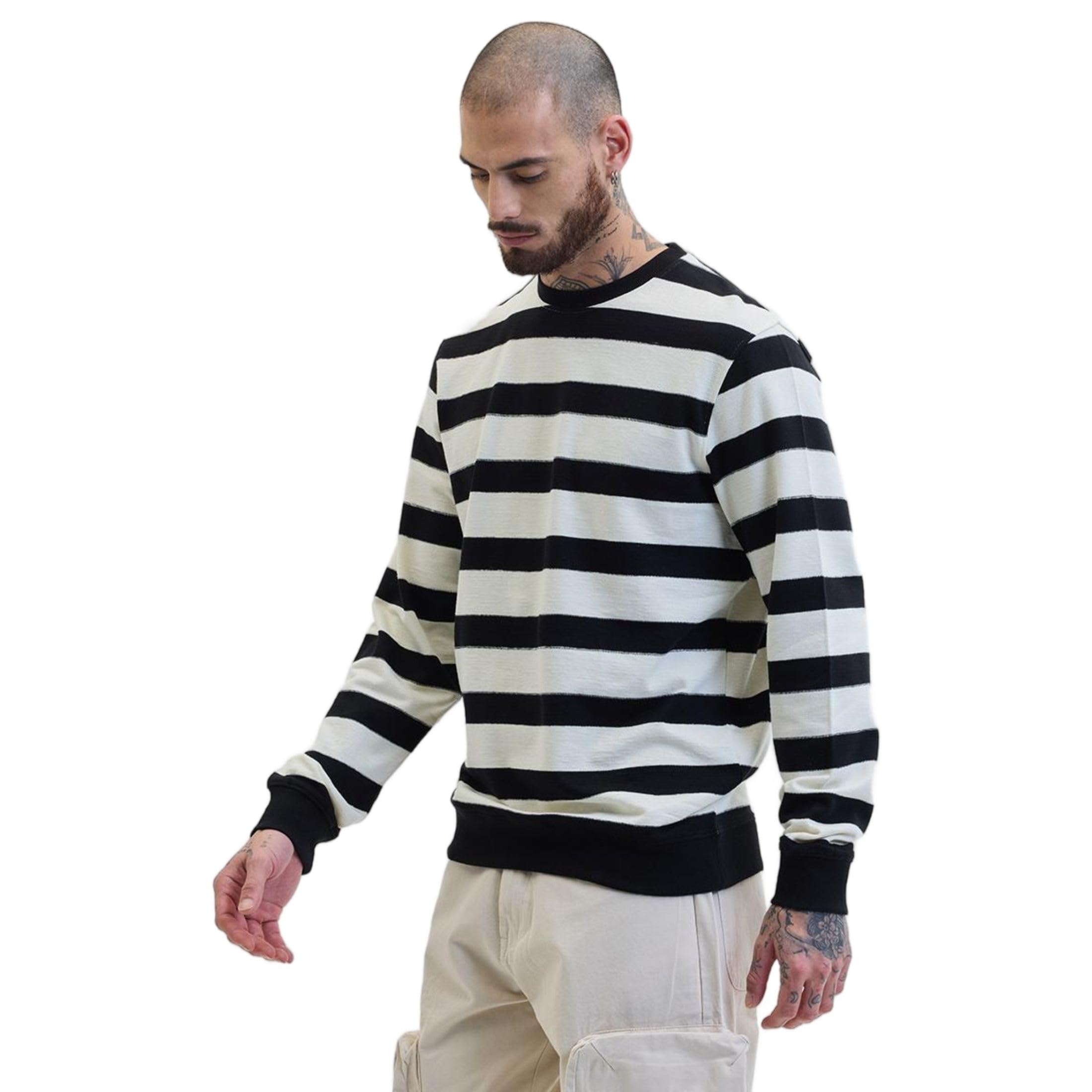 snitch Men's Cotton Round Neck Knitted Stripes Sweater-picture-32