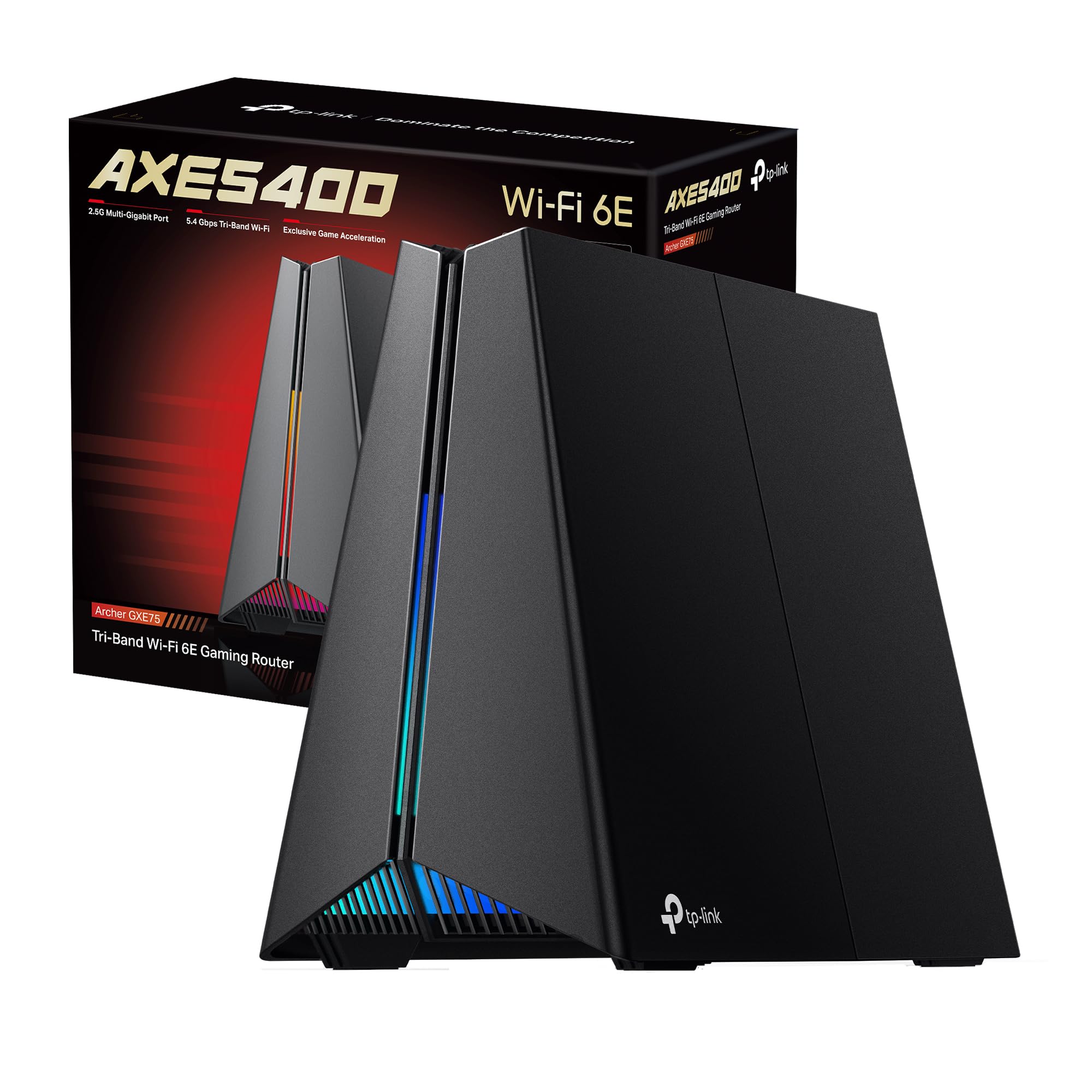 TP-Link TP-Link Archer GXE75 Router Wi-Fi 6E Tri-Band AXE5400Mbps, 4 Porte 1G+Porta 2.5G, Canali 320MHz, 4K-QAM, Beamforming, 4 Antenne Interne, Home Shield, Compatible con EasyMesh, Alexa,non supporta xDSL