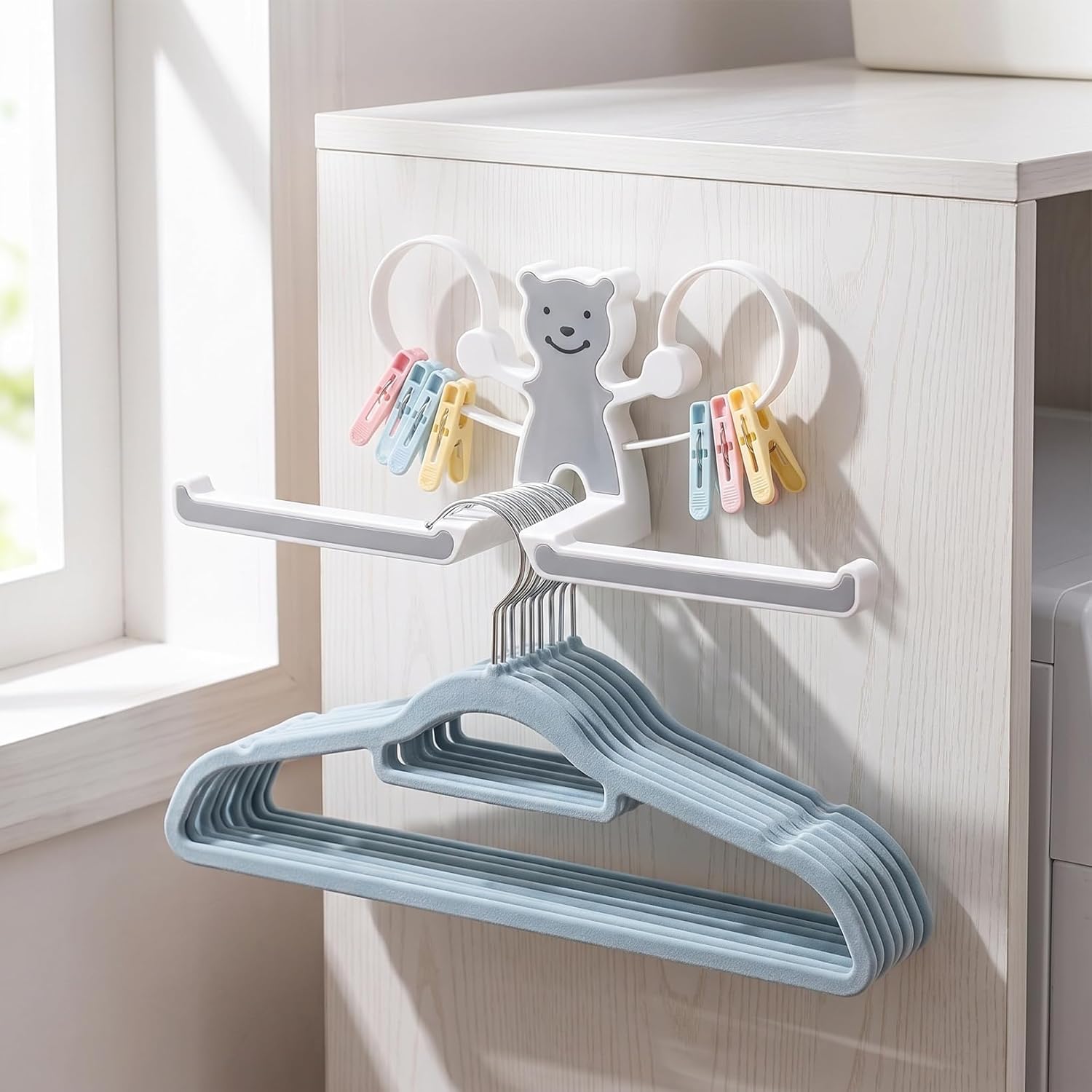 Angoily Punching Free Rack 2-piece Bath Towel Rack Storage Holder for Bathroom Kitchen Cabinet Door Wall Mount Organizer for Hanging Towels Brushes Dishcloths Gray